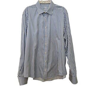 Bugatchi Uomo Men's 2XL Shapped Fit Blue Striped Long Sleeve Shirt Flower Lining